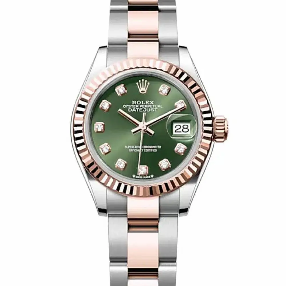 Rolex Lady-Datejust 28mm - Ref: 279171-0008 - Olive Green Diamond Dial, Two Tone Stainless Steel & 18K Rose Gold Oyster Bracelet Women's Watch