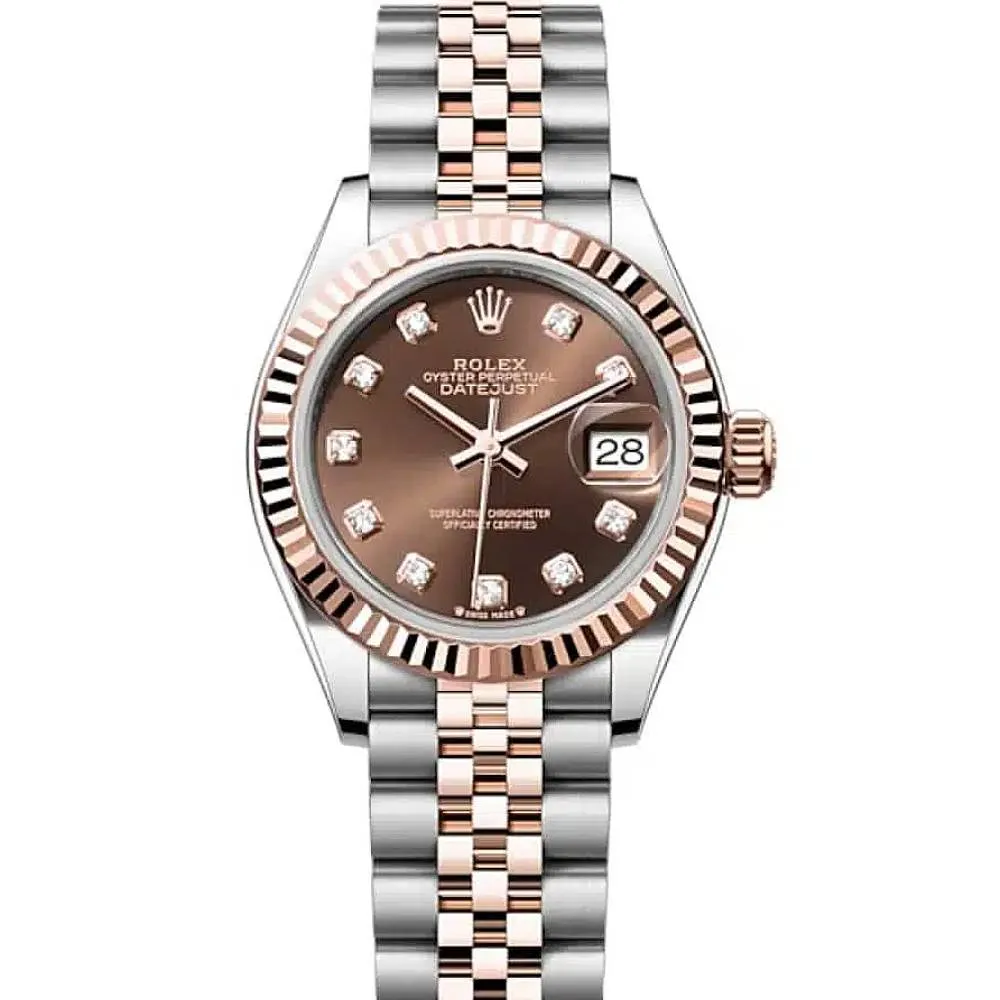 Rolex Lady-Datejust 28mm - Ref: 279171-0011 - Chocolate Diamond Dial, Two Tone Stainless Steel & 18K Rose Gold Jubilee Bracelet Women's Watch