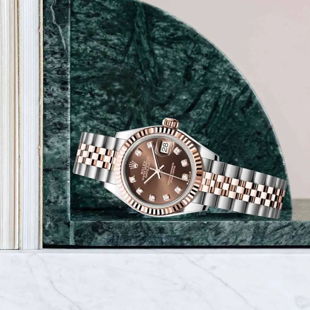 Rolex Lady-Datejust 28mm - Ref: 279171-0011 - Chocolate Diamond Dial, Two Tone Stainless Steel & 18K Rose Gold Jubilee Bracelet Women's Watch