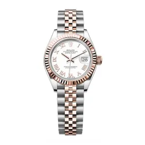 Rolex Lady-Datejust 28mm - Ref: 279171-0021 - White Roman Dial, Two Tone Stainless Steel & 18K Rose Gold Jubilee Bracelet Women's Watch