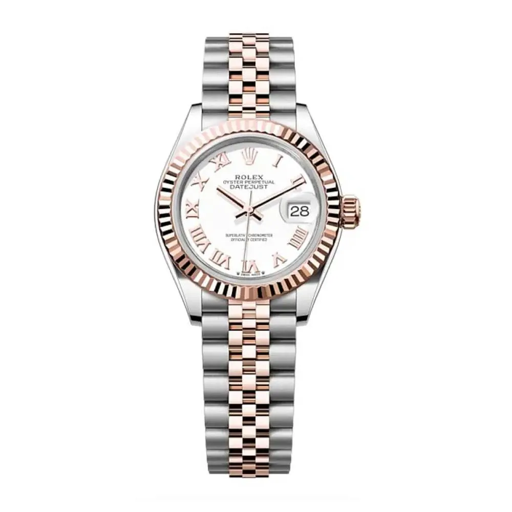 Rolex Lady-Datejust 28mm - Ref: 279171-0021 - White Roman Dial, Two Tone Stainless Steel & 18K Rose Gold Jubilee Bracelet Women's Watch