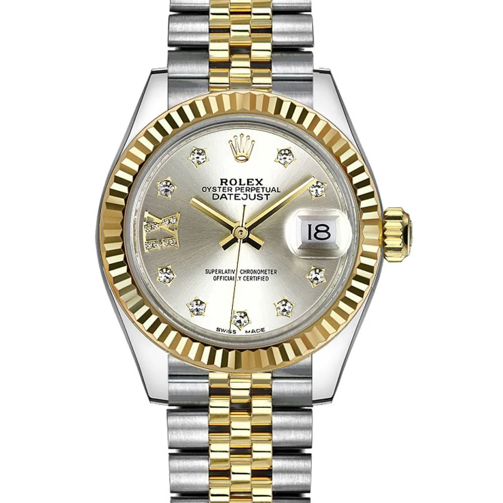 Rolex Lady-Datejust 28mm - Ref: 279173-0003 - Silver Diamond Dial, Two Tone Stainless Steel & 18K Yellow Gold Jubilee Bracelet Women's Watch