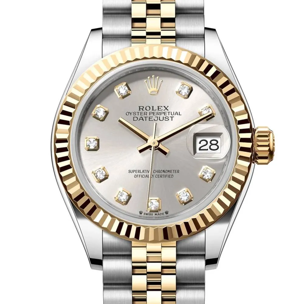 Rolex Lady-Datejust 28mm - Ref: 279173-0007 - Silver Diamond Dial, Two Tone Stainless Steel & 18K Yellow Gold Jubilee Bracelet Women's Watch