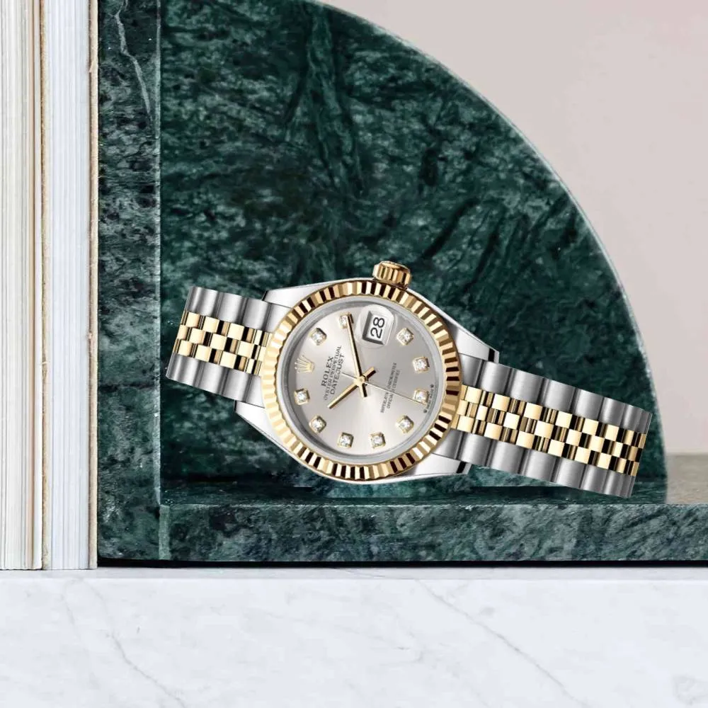 Rolex Lady-Datejust 28mm - Ref: 279173-0007 - Silver Diamond Dial, Two Tone Stainless Steel & 18K Yellow Gold Jubilee Bracelet Women's Watch