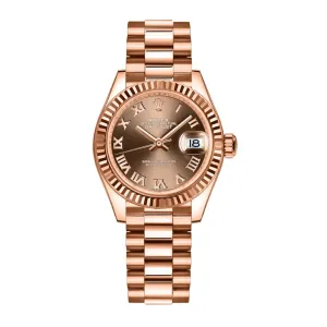 Rolex Lady Datejust 28mm - Ref: 279175-0014 - Chocolate Dial, 18K Rose Gold President Bracelet Women's Watch