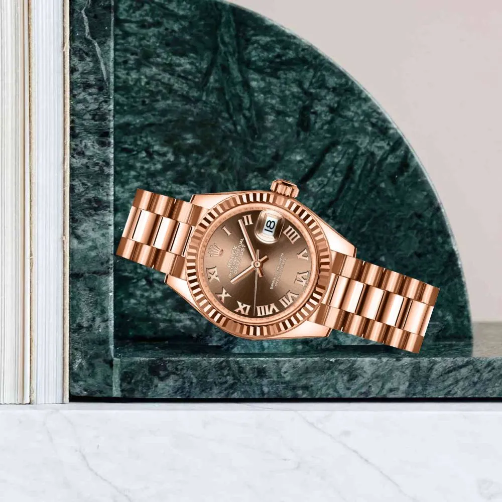 Rolex Lady Datejust 28mm - Ref: 279175-0014 - Chocolate Dial, 18K Rose Gold President Bracelet Women's Watch