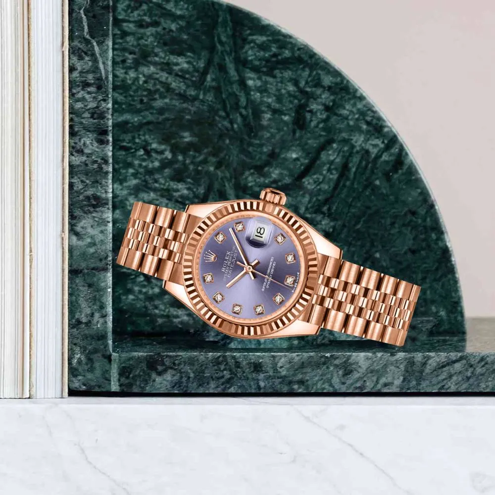 Rolex Lady Datejust 28mm - Ref: 279175-0020 - Aubergine Purple Dial, 18K Rose Gold Jubilee Bracelet Women's Watch