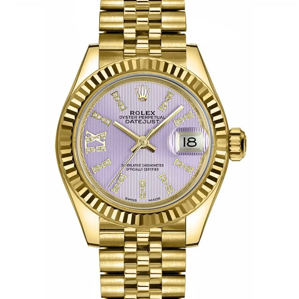 Rolex Lady-Datejust 28mm - Ref: 279178-0012 - Lilac Diamond Dial, 18K Yellow Gold Jubilee Bracelet Women's Watch