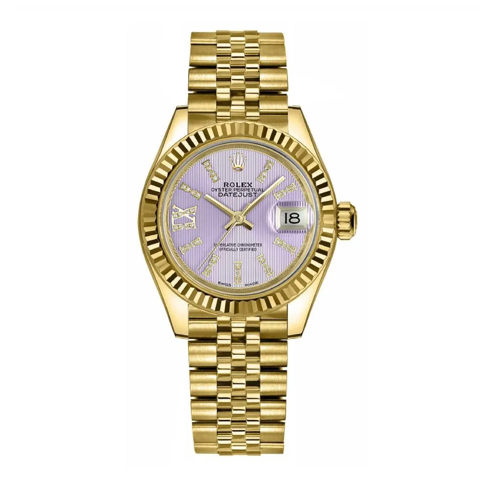Rolex Lady-Datejust 28mm - Ref: 279178-0012 - Lilac Diamond Dial, 18K Yellow Gold Jubilee Bracelet Women's Watch