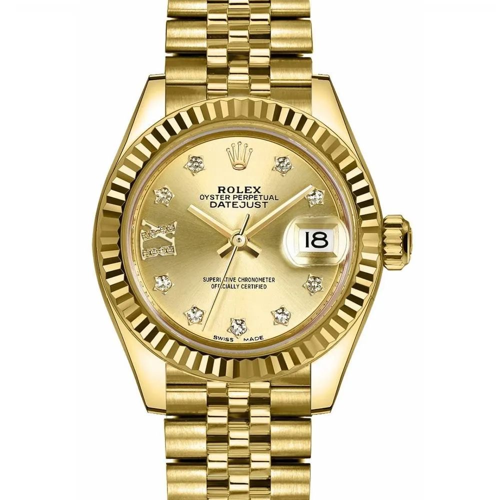Rolex Lady Datejust 28mm - Ref: 279178-0014 - Champagne Dial, 18K Yellow Gold Jubilee Bracelet Women's Watch