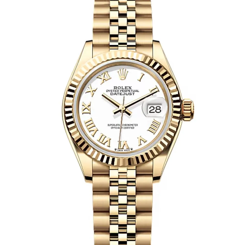 Rolex Lady-Datejust 28mm - Ref: 279178-0030 - White Roman Dial, 18K Yellow Gold Jubilee Bracelet Women's Watch