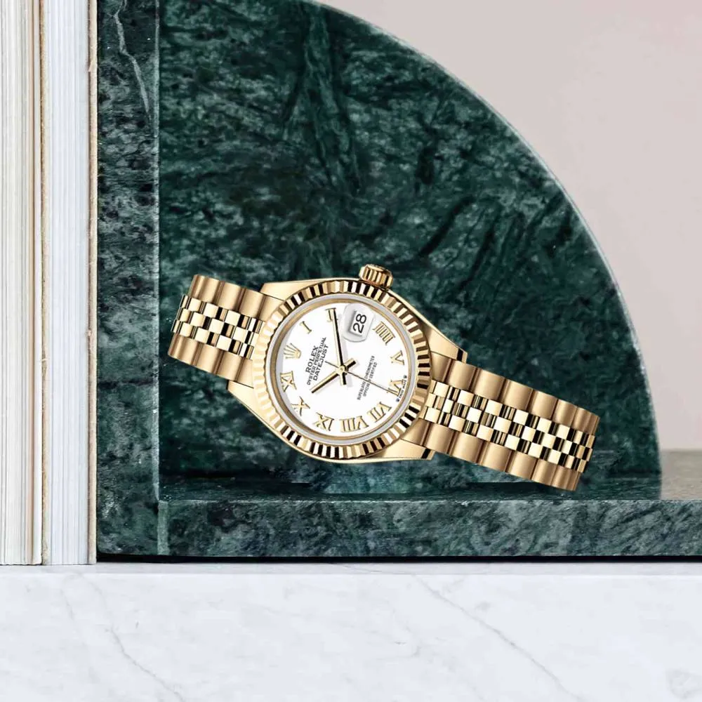 Rolex Lady-Datejust 28mm - Ref: 279178-0030 - White Roman Dial, 18K Yellow Gold Jubilee Bracelet Women's Watch