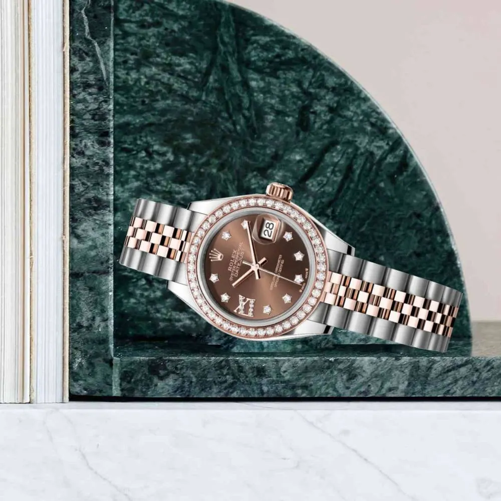 Rolex Lady-Datejust 28mm - Ref: 279381rbr-0003 - Chocolate Diamond Dial & Diamond Bezel, Two Tone Stainless Steel & 18K Rose Gold Jubilee Bracelet Women's Watch
