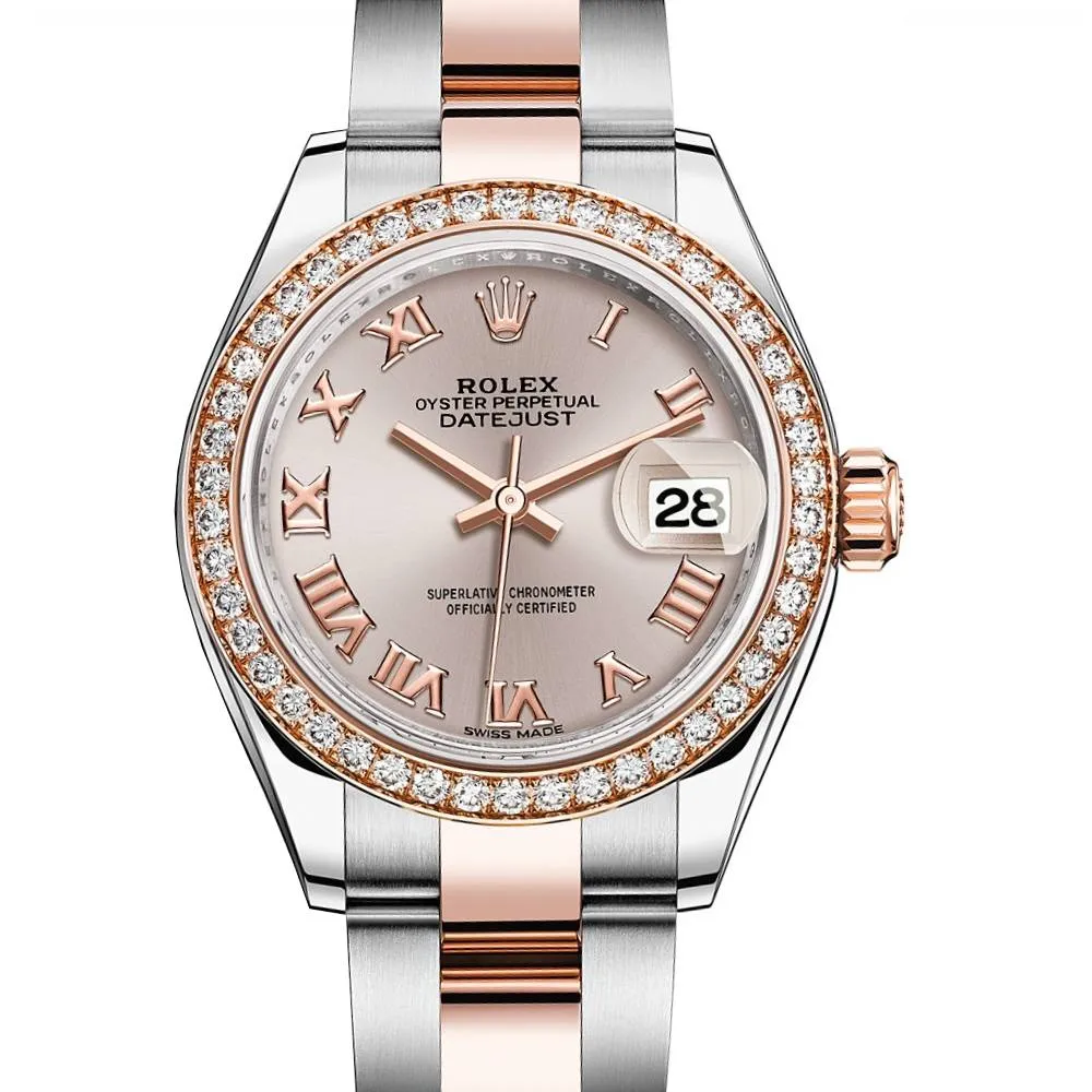 Rolex Lady-Datejust 28mm - Ref: 279381rbr-0006 - Sundust Roman Dial & Diamond Bezel, Two Tone Stainless Steel & 18K Rose Gold Oyster Bracelet Women's Watch