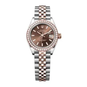 Rolex Lady-Datejust 28mm - Ref: 279381rbr-0017 - Chocolate Stick Dial & Diamond Bezel, Two Tone Stainless Steel & 18K Rose Gold Jubilee Bracelet Women's Watch