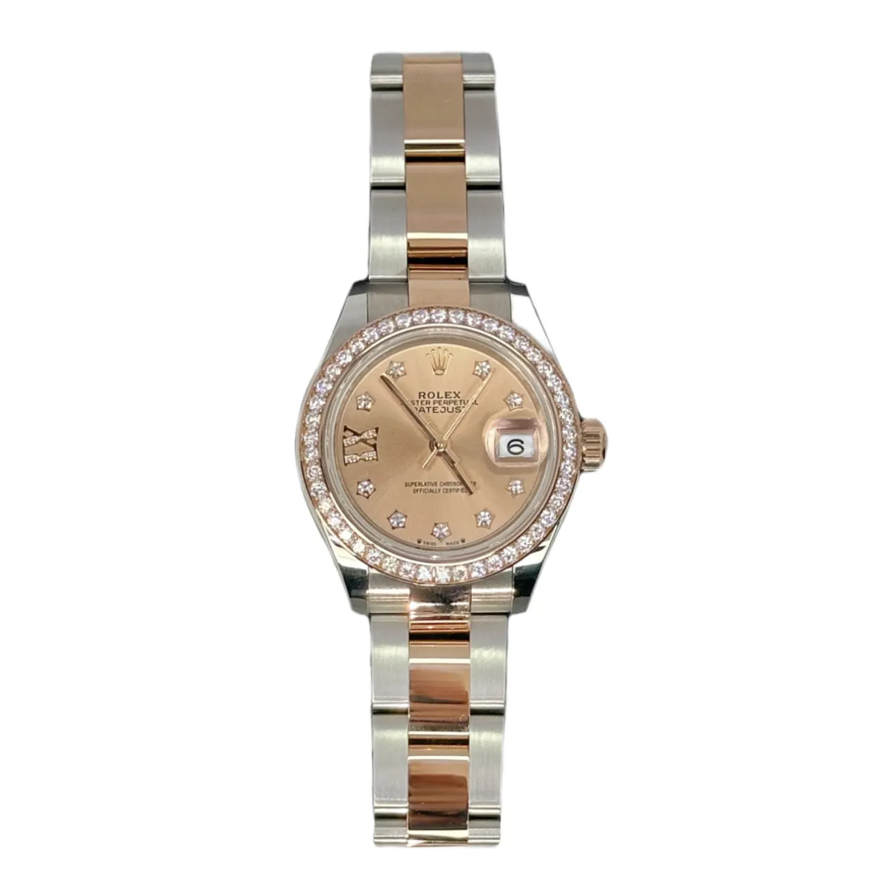 Rolex Lady-Datejust 28mm - Ref: 279381rbr-0020 - Sundust Diamond Dial & Diamond Bezel, Two Tone Stainless Steel & 18K Rose Gold Oyster Bracelet Women's Watch