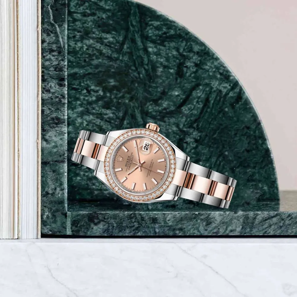Rolex Lady-Datejust 28mm - Ref: 279381rbr-0024 - Rose Stick Dial & Diamond Bezel, Two Tone Stainless Steel & 18K Rose Gold Oyster Bracelet Women's Watch