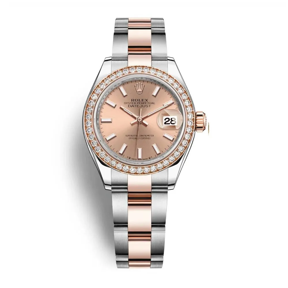 Rolex Lady-Datejust 28mm - Ref: 279381rbr-0024 - Rose Stick Dial & Diamond Bezel, Two Tone Stainless Steel & 18K Rose Gold Oyster Bracelet Women's Watch