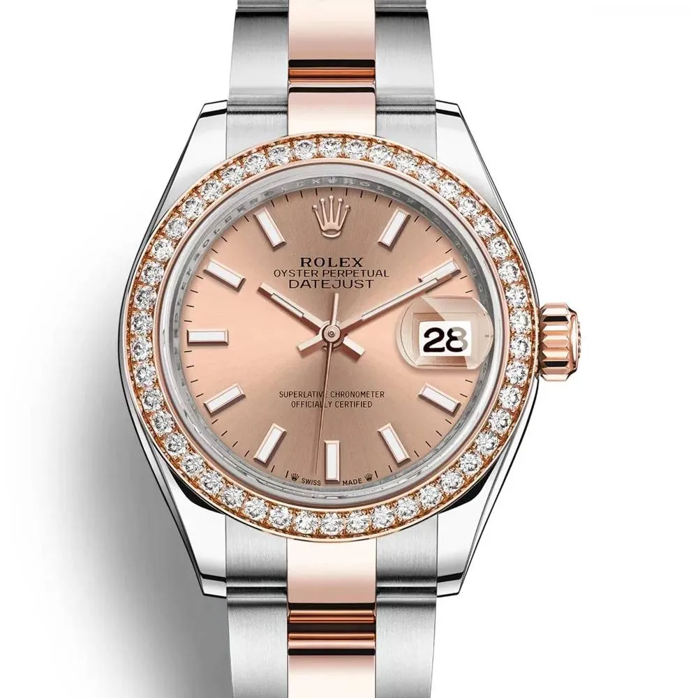 Rolex Lady-Datejust 28mm - Ref: 279381rbr-0024 - Rose Stick Dial & Diamond Bezel, Two Tone Stainless Steel & 18K Rose Gold Oyster Bracelet Women's Watch