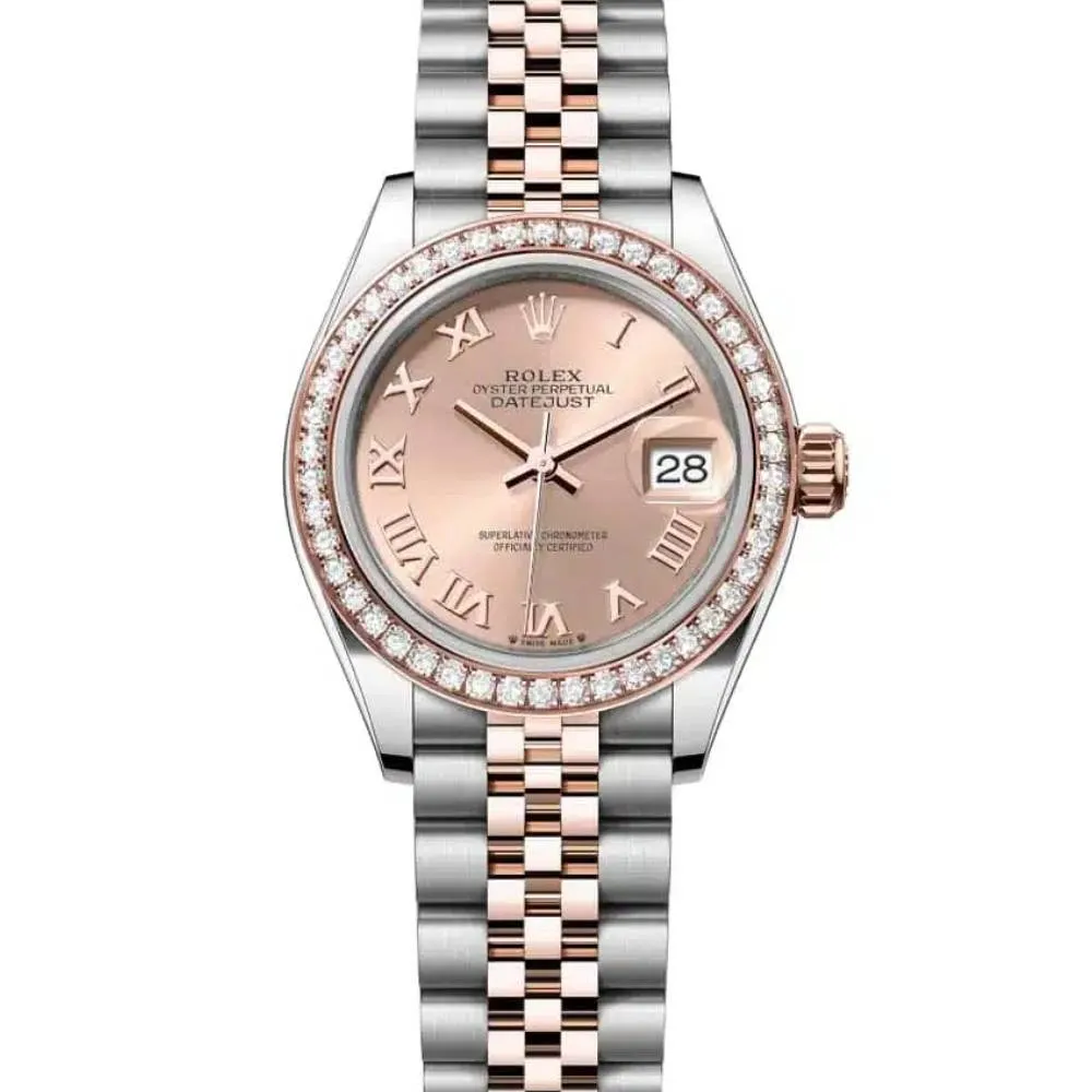 Rolex Lady-Datejust 28mm - Ref: 279381rbr-0025 - Rose Roman Dial & Diamond Bezel, Two Tone Stainless Steel & 18K Rose Gold Jubilee Bracelet Women's Watch