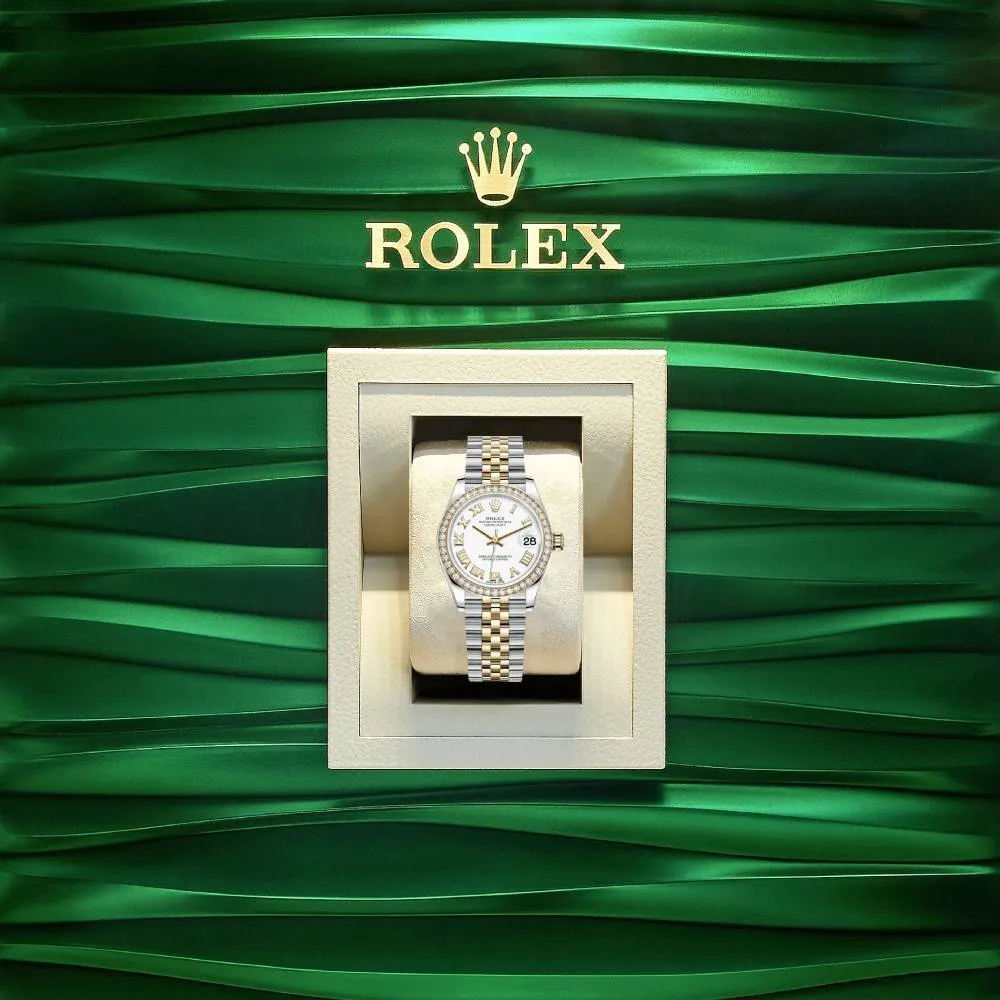 Rolex Lady-Datejust 28mm - Ref: 279383rbr-0023 - White Roman Dial & Diamond Bezel, Two Tone Stainless Steel & 18K Yellow Gold Jubilee Bracelet Women's Watch