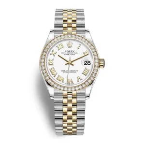 Rolex Lady-Datejust 28mm - Ref: 279383rbr-0023 - White Roman Dial & Diamond Bezel, Two Tone Stainless Steel & 18K Yellow Gold Jubilee Bracelet Women's Watch