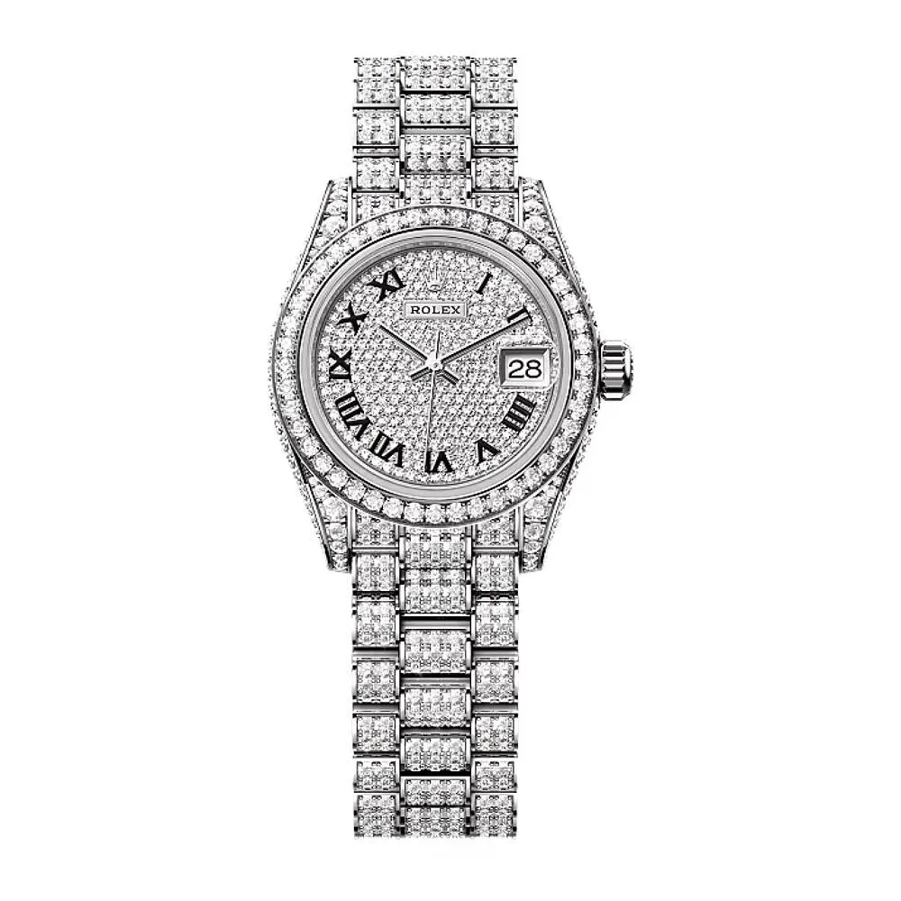 Rolex Lady Datejust 28mm - Ref: 279459rbr-0001 - Diamond Pave Dial, 18K White Gold President Bracelet Women's Watch