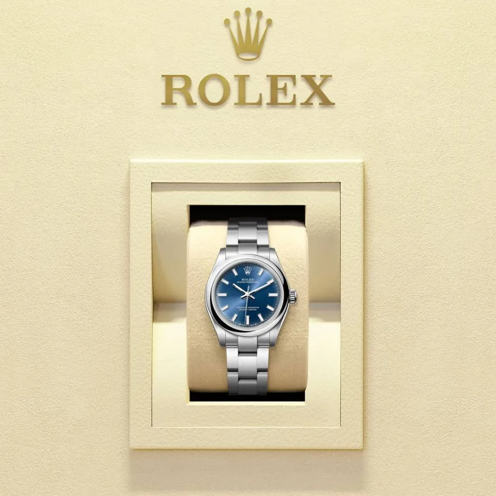 Rolex Oyster Perpetual 28mm - Ref: 276200-0003 - Bright Blue Stick Dial, Stainless Steel Oyster Bracelet Women's Watch