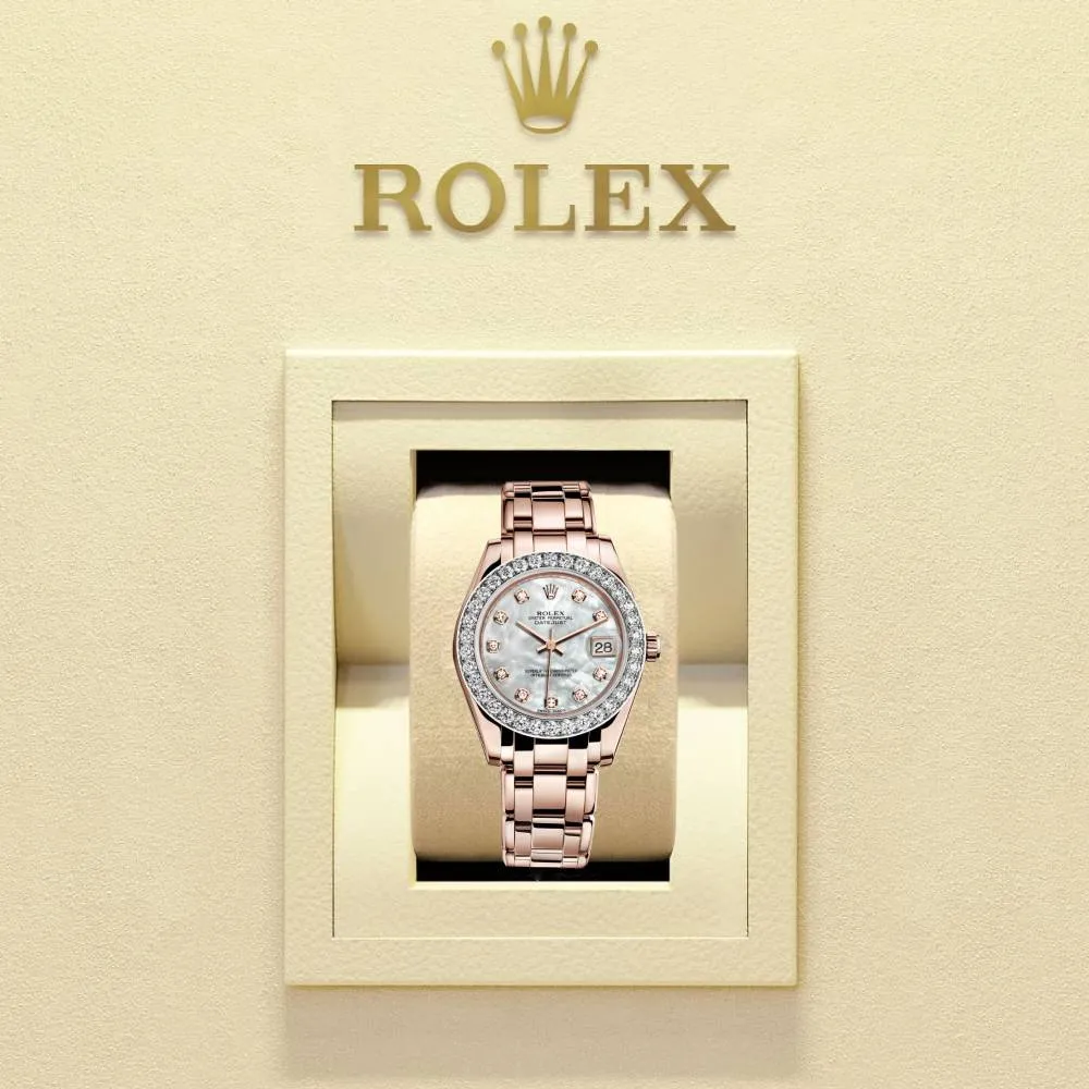 Rolex Pearlmaster 34mm - Ref: 81285-0017 - White mother of Pearl Diamond Dial & Diamond Bezel, 18K Rose Gold Bracelet Women's Watch