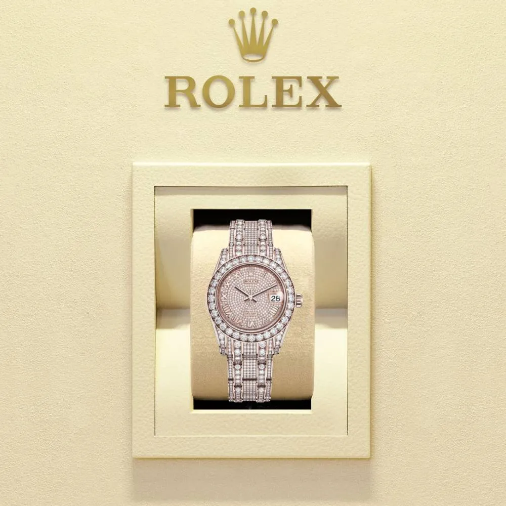 Rolex Pearlmaster 34mm - Ref: 81405rbr-0001 - Pave Roman Diamond Dial, Diamond Bezel & Diamond Case, 18K Rose Gold Diamond Bracelet Women's Watch