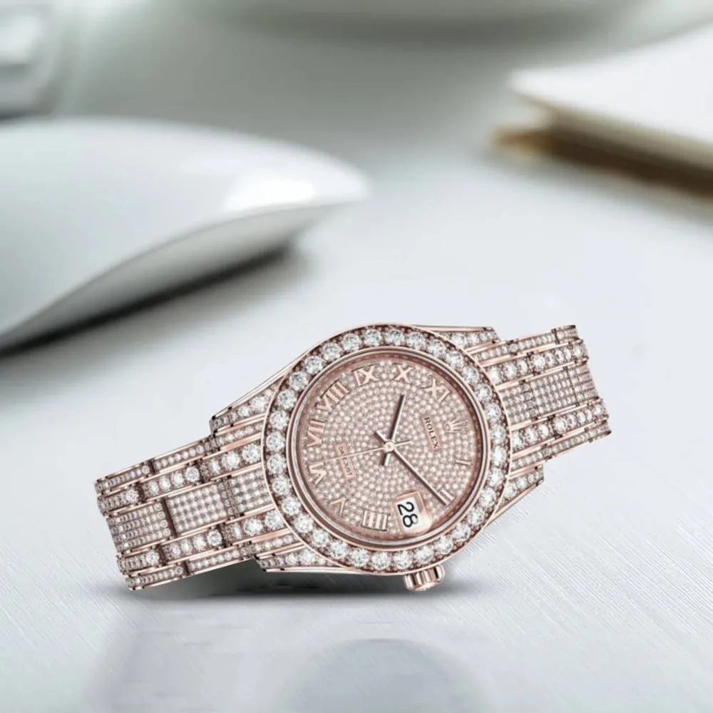 Rolex Pearlmaster 34mm - Ref: 81405rbr-0001 - Pave Roman Diamond Dial, Diamond Bezel & Diamond Case, 18K Rose Gold Diamond Bracelet Women's Watch