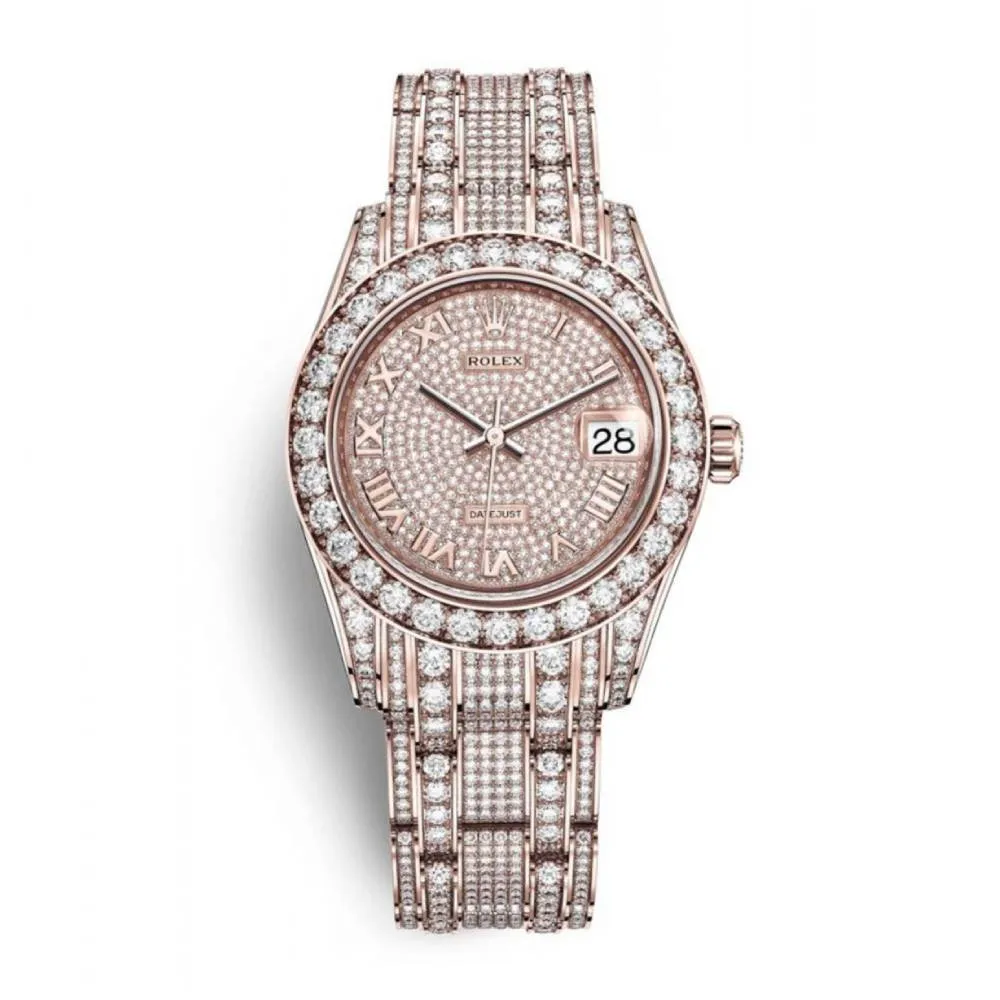 Rolex Pearlmaster 34mm - Ref: 81405rbr-0001 - Pave Roman Diamond Dial, Diamond Bezel & Diamond Case, 18K Rose Gold Diamond Bracelet Women's Watch