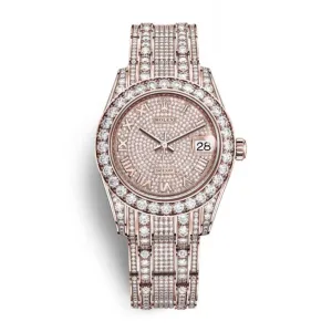 Rolex Pearlmaster 34mm - Ref: 81405rbr-0001 - Pave Roman Diamond Dial, Diamond Bezel & Diamond Case, 18K Rose Gold Diamond Bracelet Women's Watch