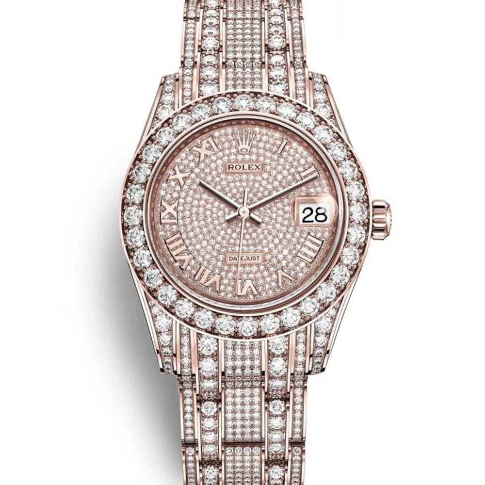 Rolex Pearlmaster 34mm - Ref: 81405rbr-0001 - Pave Roman Diamond Dial, Diamond Bezel & Diamond Case, 18K Rose Gold Diamond Bracelet Women's Watch