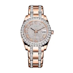 Rolex Pearlmaster 39mm - Ref: 86285-0001 - Pave Roman Diamond Dial & Diamond Bezel, 18K Rose Gold Diamond Bracelet Women's Watch