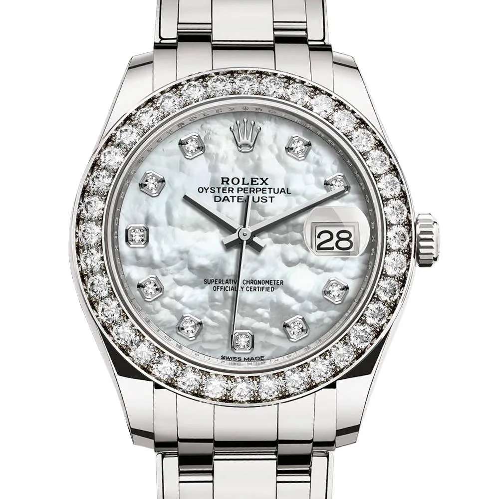 Rolex Pearlmaster 39mm - Ref: 86289-0001 - White mother of Pearl Diamond Dial & Diamond Bezel, 18K White Gold Bracelet Women's Watch