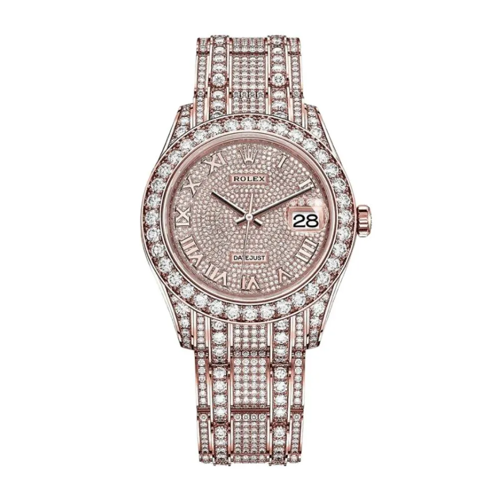 Rolex Pearlmaster 39mm - Ref: 86405rbr-0001 - Pave Roman Diamond Dial, Diamond Bezel & Diamond Case, 18K Rose Gold Diamond Bracelet Women's Watch