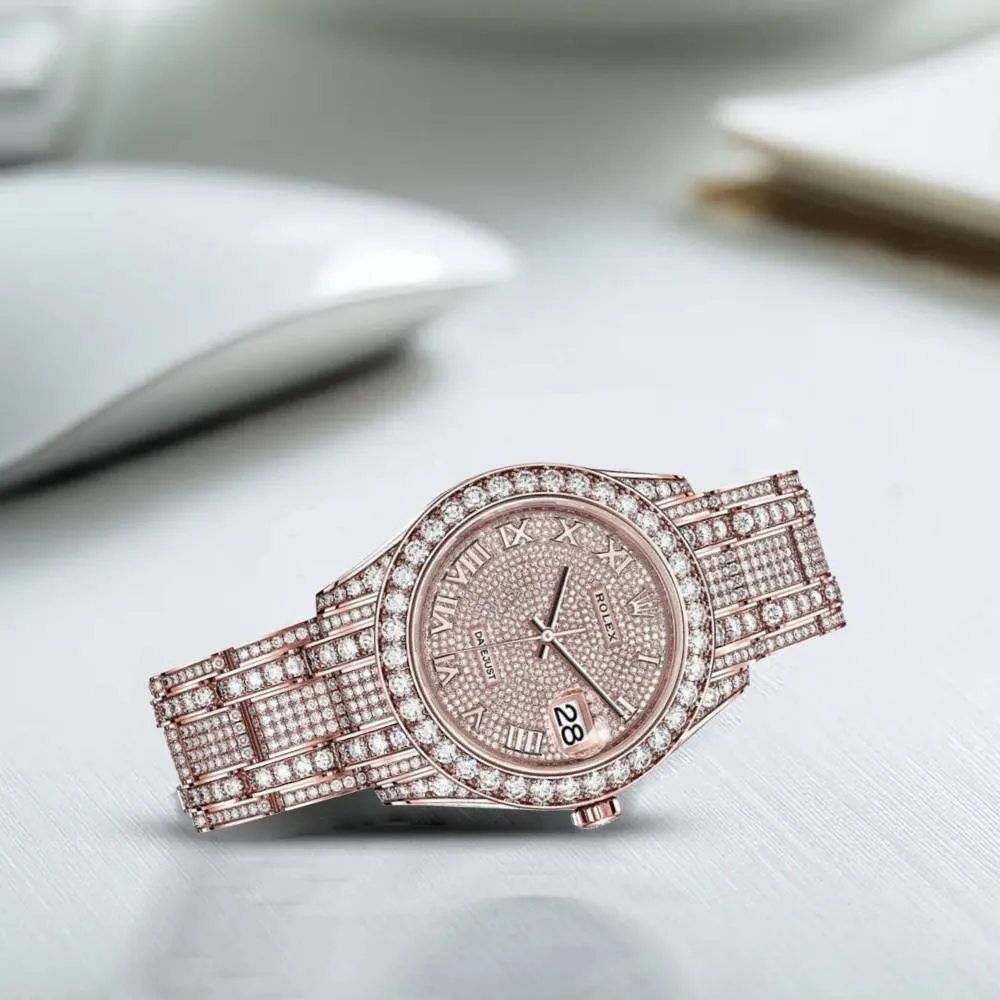 Rolex Pearlmaster 39mm - Ref: 86405rbr-0001 - Pave Roman Diamond Dial, Diamond Bezel & Diamond Case, 18K Rose Gold Diamond Bracelet Women's Watch