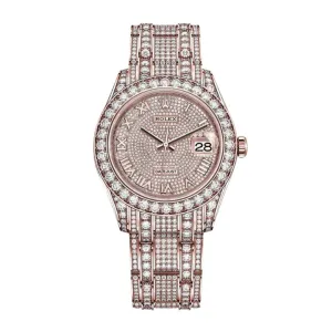 Rolex Pearlmaster 39mm - Ref: 86405rbr-0001 - Pave Roman Diamond Dial, Diamond Bezel & Diamond Case, 18K Rose Gold Diamond Bracelet Women's Watch