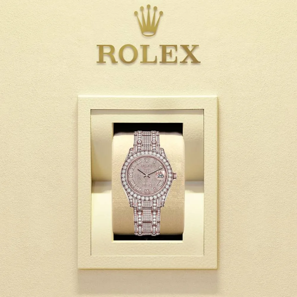 Rolex Pearlmaster 39mm - Ref: 86405rbr-0001 - Pave Roman Diamond Dial, Diamond Bezel & Diamond Case, 18K Rose Gold Diamond Bracelet Women's Watch