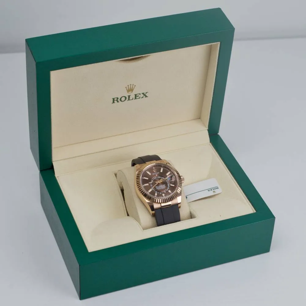 Rolex Sky-Dweller 42mm - Ref: 326235-0005 - Chocolate Stick Dial & 18K Rose Gold Case, Black Oysterflex Bracelet Watch