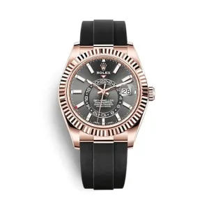 Rolex Sky-Dweller 42mm - Ref: 326235-0006 - Slate Grey Stick Dial & 18K Rose Gold Case, Black Oysterflex Bracelet Watch