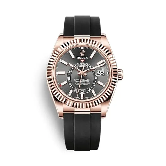 Rolex Sky-Dweller 42mm - Ref: 326235-0006 - Slate Grey Stick Dial & 18K Rose Gold Case, Black Oysterflex Bracelet Watch