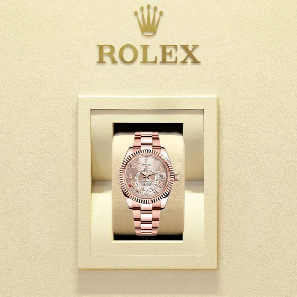 Rolex Sky-Dweller 42mm - Ref: 326935 - Sundust Sunray Roman Dial, 18K Rose Gold Oyster Bracelet Watch