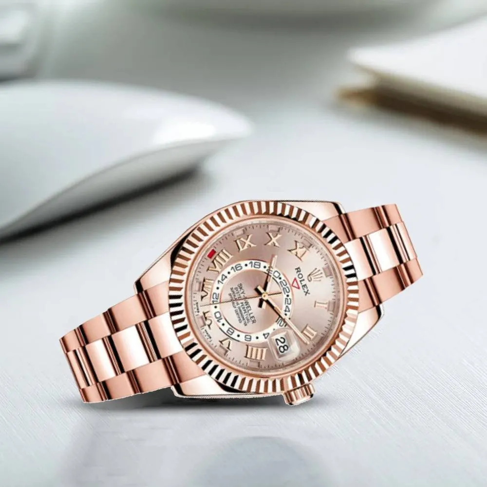 Rolex Sky-Dweller 42mm - Ref: 326935 - Sundust Sunray Roman Dial, 18K Rose Gold Oyster Bracelet Watch