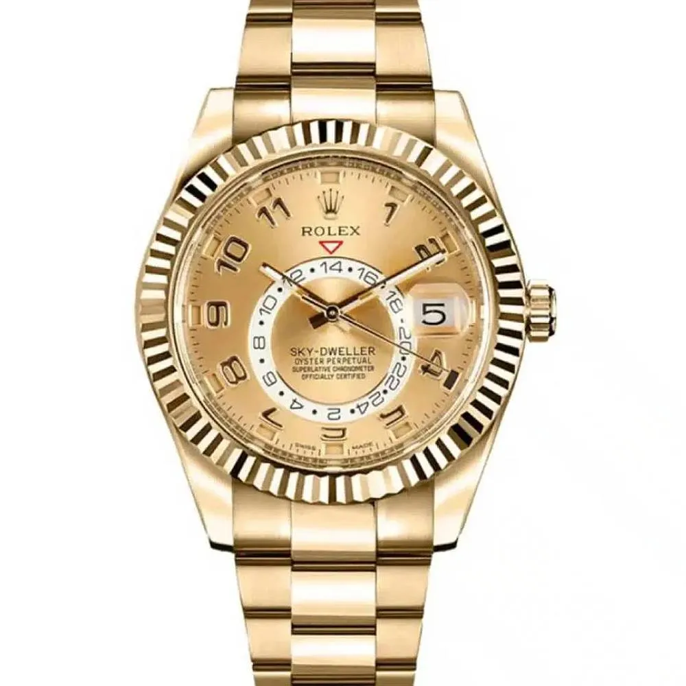 Rolex Sky-Dweller 42mm - Ref: 326938 - Champagne Dial, 18K Yellow Gold Oyster Bracelet Men's Watch