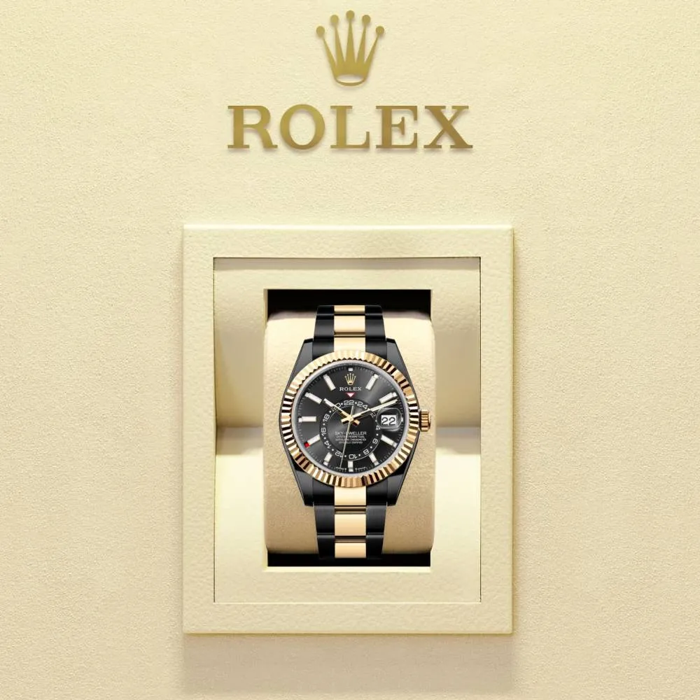 Rolex Sky-Dweller 42mm - Ref: 336933 (PVD) - Bright Black Stick Dial, Two Tone Black PVD & 18K Yellow Gold Oyster Bracelet Watch