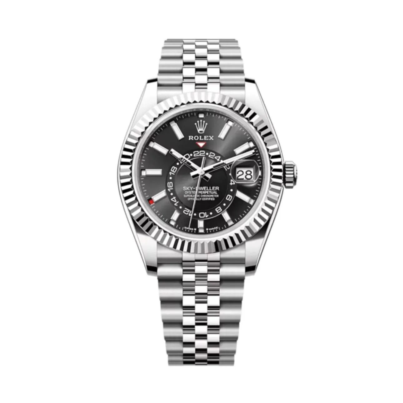 Rolex Sky-Dweller 42mm - Ref: 336934 - Bright Black Stick Dial, Two Tone Stainless Steel & 18K White Gold Jubilee Bracelet Watch