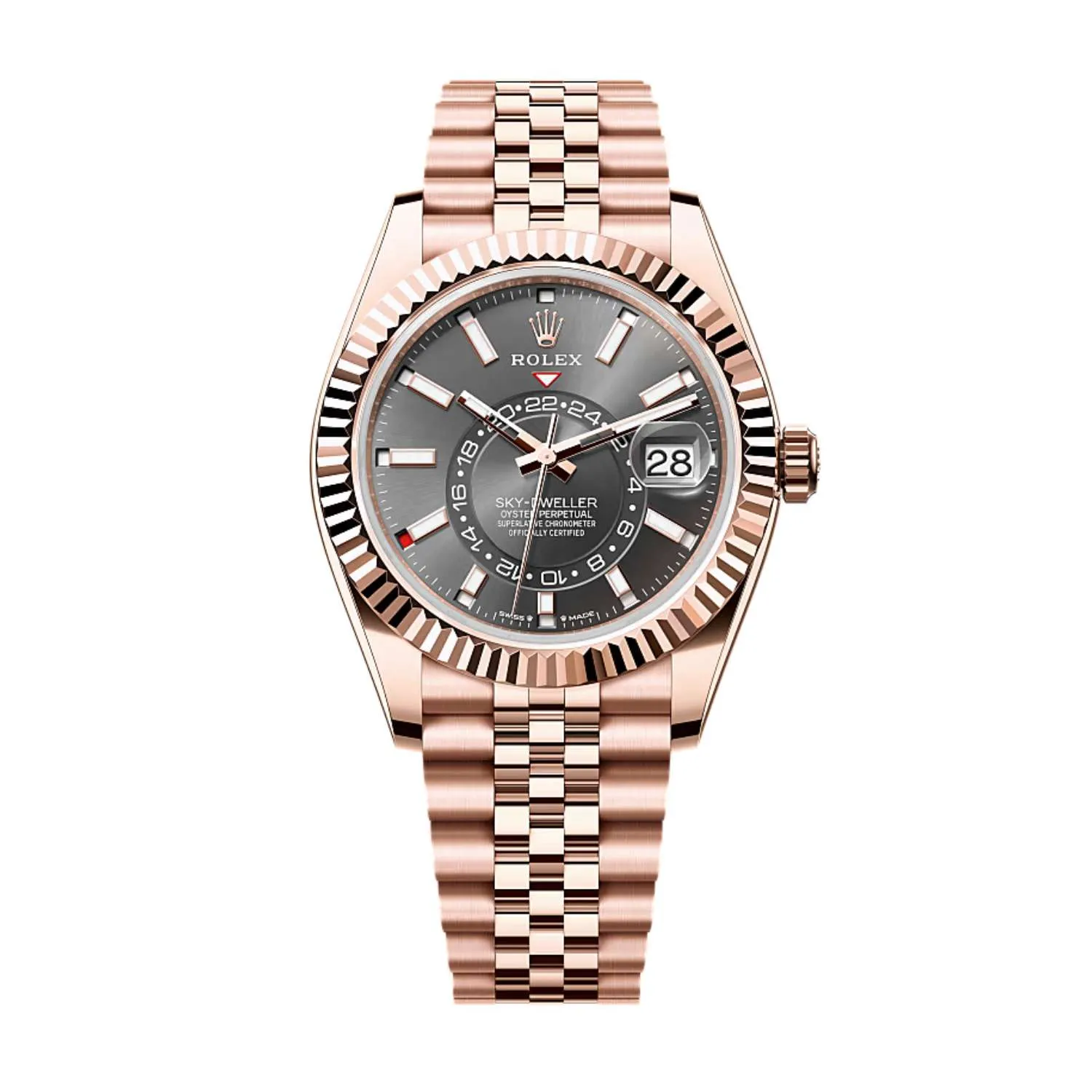 Rolex Sky-Dweller 42mm - Ref: 336935-0008 - Slate Grey Stick Dial, 18K Rose Gold Jubilee Bracelet Watch