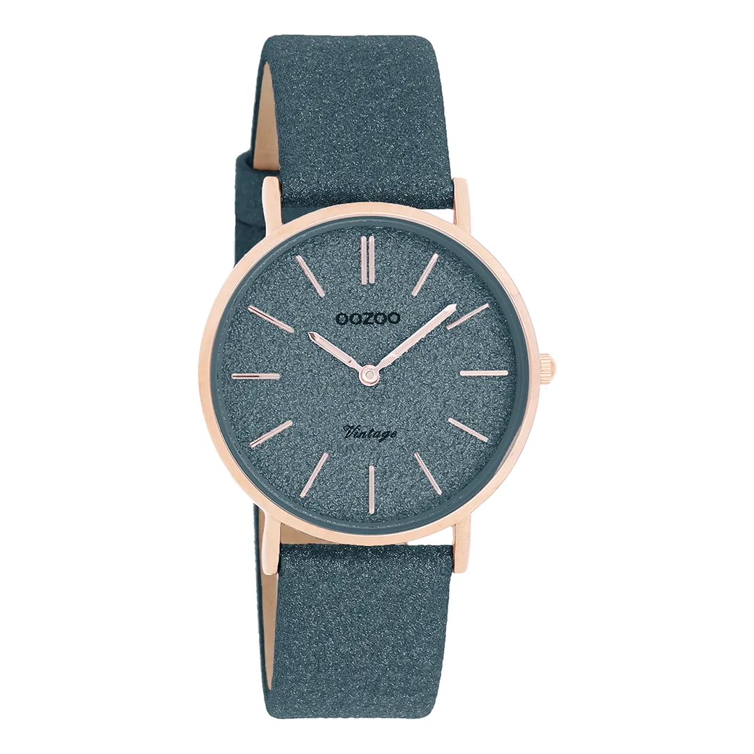 Rose gold coloured OOZOO watch with dark blue leather strap - C20203